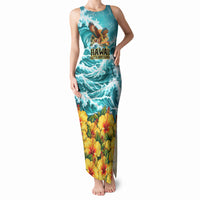 Personalized Hawaii 60th Birthday Eagle Tank Maxi Dress Tropical Sunset Beach Hibiscus Ocean Wave TS04 Women Blue Yellow - Polynesian Pride