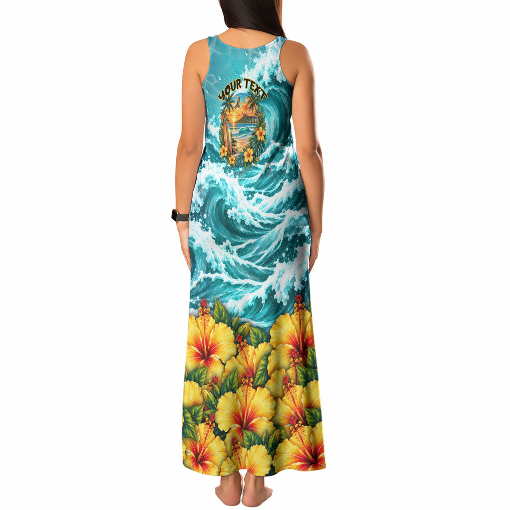 Personalized Hawaii 60th Birthday Eagle Tank Maxi Dress Tropical Sunset Beach Hibiscus Ocean Wave TS04 - Polynesian Pride