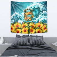 Personalized Hawaii 60th Birthday Eagle Tapestry Tropical Sunset Beach Hibiscus Ocean Wave TS04 - Polynesian Pride