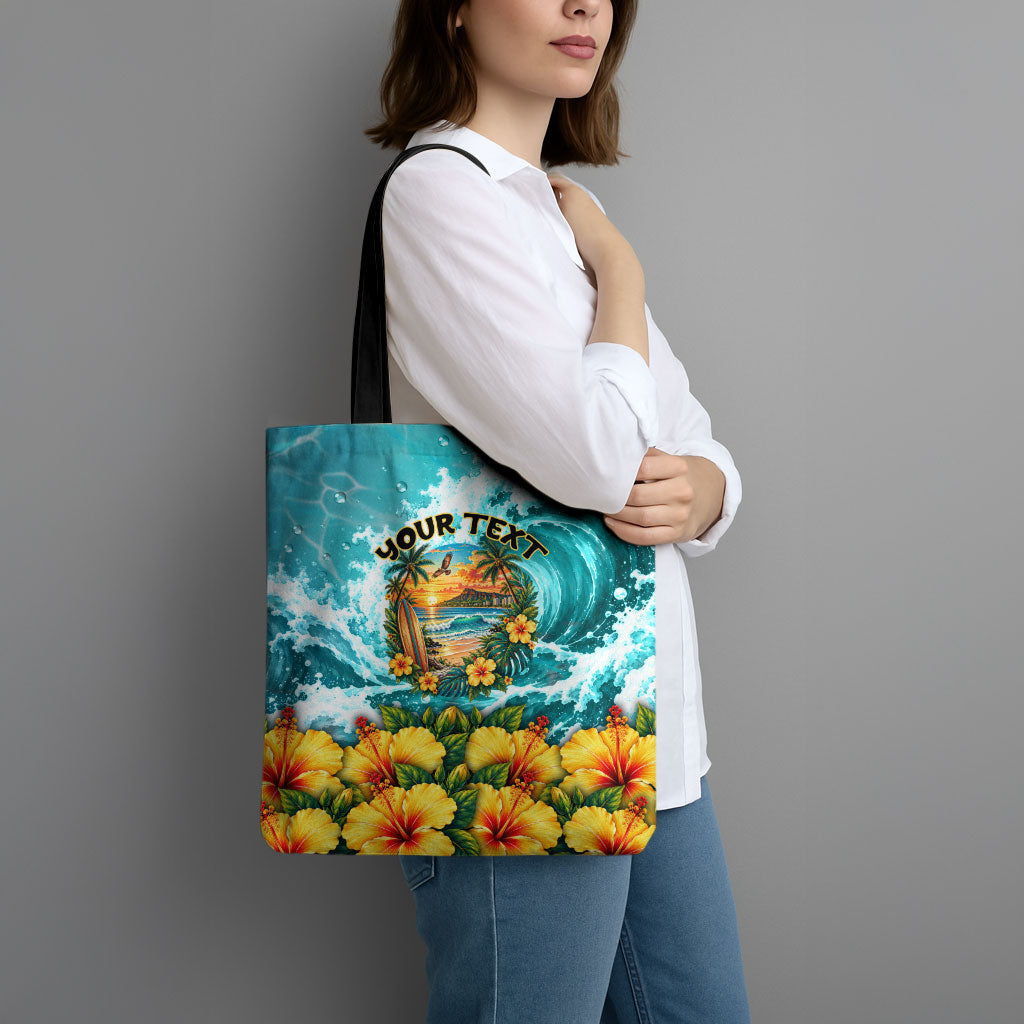 Personalized Hawaii 60th Birthday Eagle Tote Bag Tropical Sunset Beach Hibiscus Ocean Wave