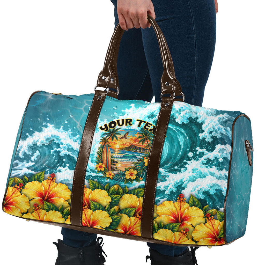 Personalized Hawaii 60th Birthday Eagle Travel Bag Tropical Sunset Beach Hibiscus Ocean Wave
