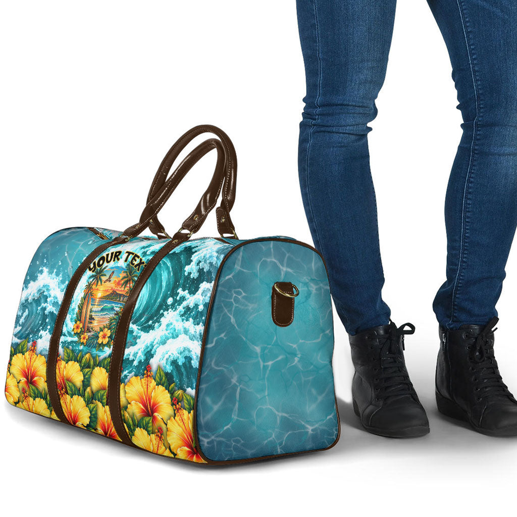 Personalized Hawaii 60th Birthday Eagle Travel Bag Tropical Sunset Beach Hibiscus Ocean Wave