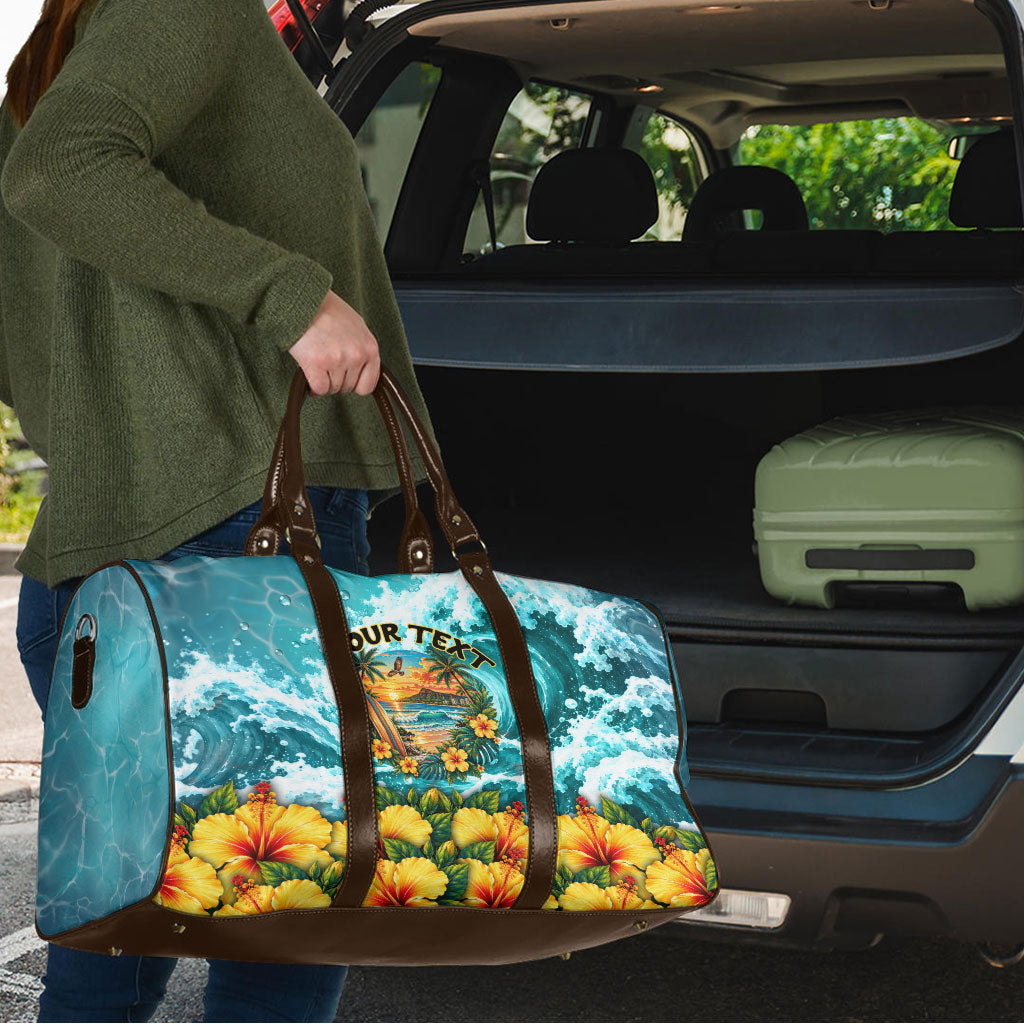 Personalized Hawaii 60th Birthday Eagle Travel Bag Tropical Sunset Beach Hibiscus Ocean Wave