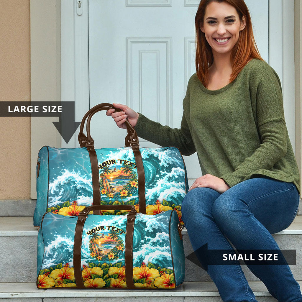 Personalized Hawaii 60th Birthday Eagle Travel Bag Tropical Sunset Beach Hibiscus Ocean Wave