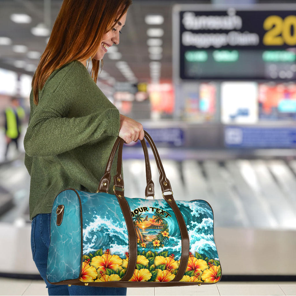 Personalized Hawaii 60th Birthday Eagle Travel Bag Tropical Sunset Beach Hibiscus Ocean Wave