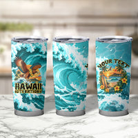 Personalized Hawaii 60th Birthday Eagle Tumbler Cup Tropical Sunset Beach Hibiscus Ocean Wave TS04 - Polynesian Pride