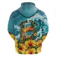 Personalized Hawaii 60th Birthday Eagle Zip Hoodie Tropical Sunset Beach Hibiscus Ocean Wave TS04 - Polynesian Pride