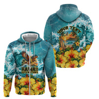 Personalized Hawaii 60th Birthday Eagle Zip Hoodie Tropical Sunset Beach Hibiscus Ocean Wave TS04 - Polynesian Pride