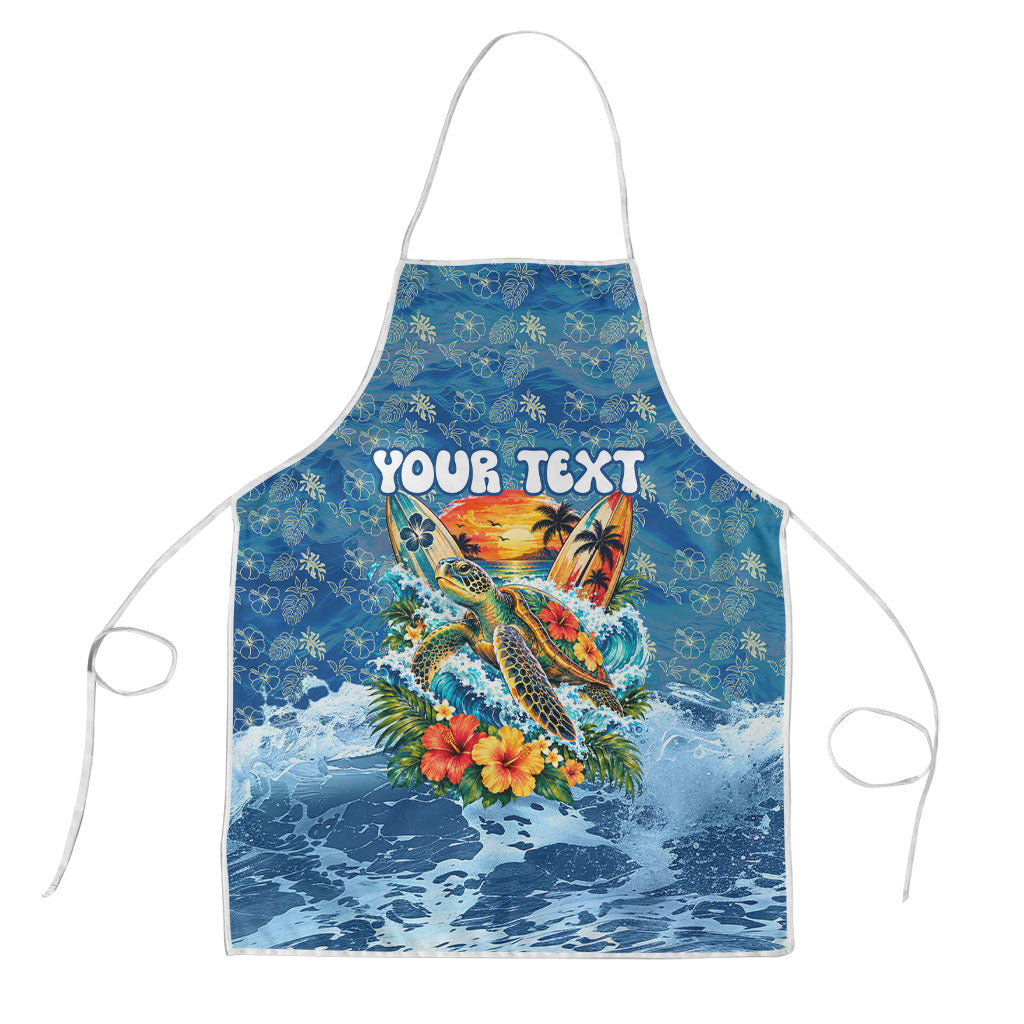 Personalized Hawaii 60th Birthday Sea Turtle Apron Tropical Ocean Wave Floral Surfboard