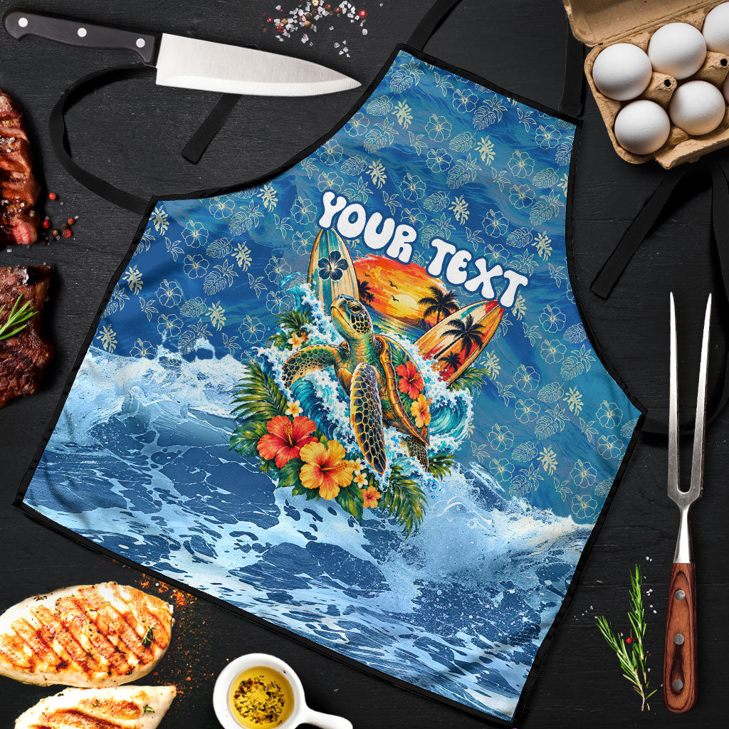Personalized Hawaii 60th Birthday Sea Turtle Apron Tropical Ocean Wave Floral Surfboard