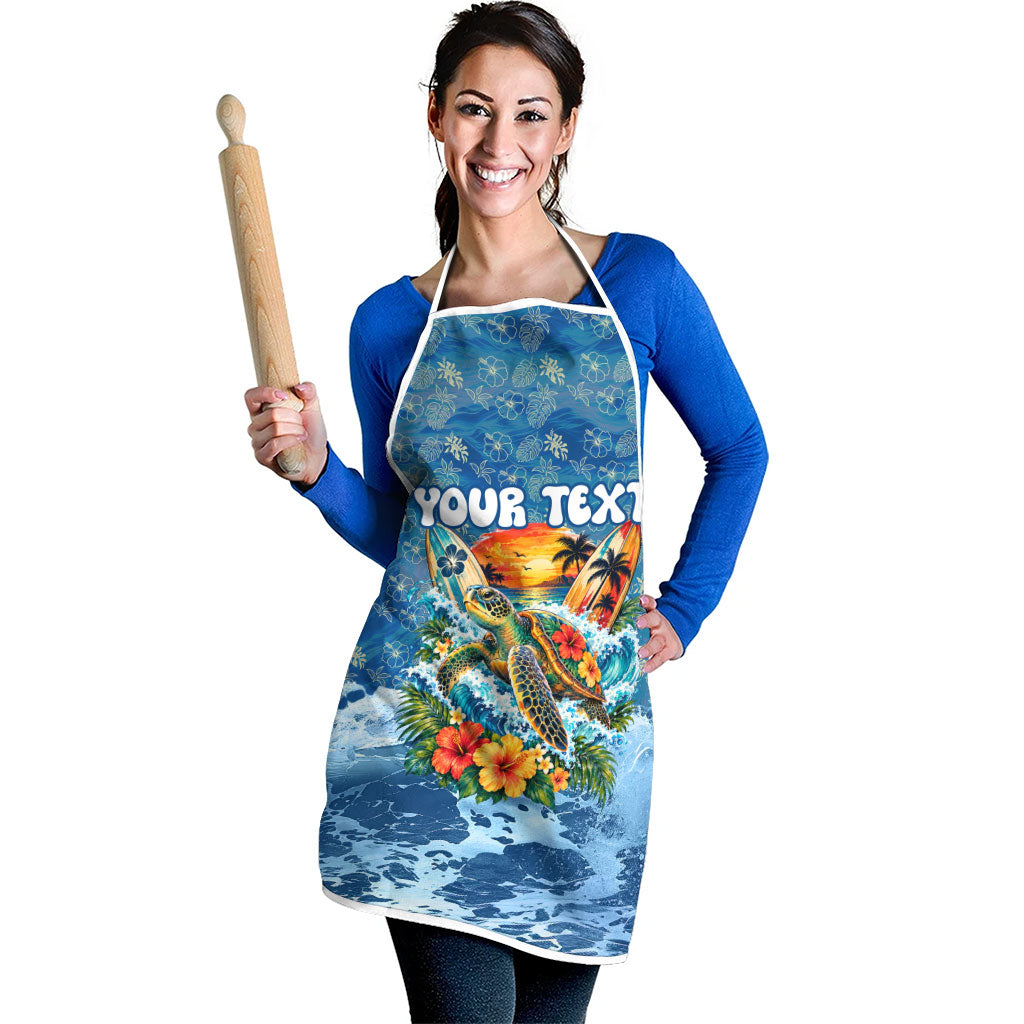 Personalized Hawaii 60th Birthday Sea Turtle Apron Tropical Ocean Wave Floral Surfboard