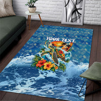 Personalized Hawaii 60th Birthday Sea Turtle Area Rug Tropical Ocean Wave Floral Surfboard