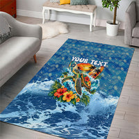 Personalized Hawaii 60th Birthday Sea Turtle Area Rug Tropical Ocean Wave Floral Surfboard