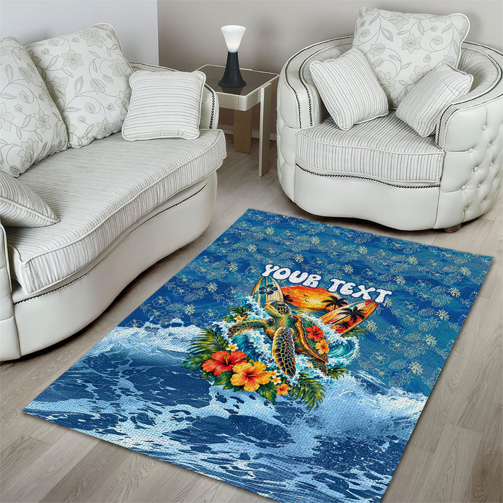 Personalized Hawaii 60th Birthday Sea Turtle Area Rug Tropical Ocean Wave Floral Surfboard