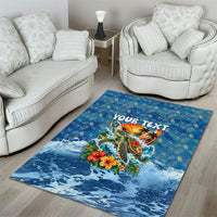 Personalized Hawaii 60th Birthday Sea Turtle Area Rug Tropical Ocean Wave Floral Surfboard