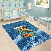 Personalized Hawaii 60th Birthday Sea Turtle Area Rug Tropical Ocean Wave Floral Surfboard