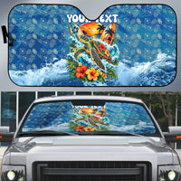 Personalized Hawaii 60th Birthday Sea Turtle Auto Sun Shade Tropical Ocean Wave Floral Surfboard