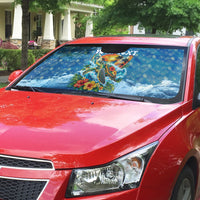 Personalized Hawaii 60th Birthday Sea Turtle Auto Sun Shade Tropical Ocean Wave Floral Surfboard