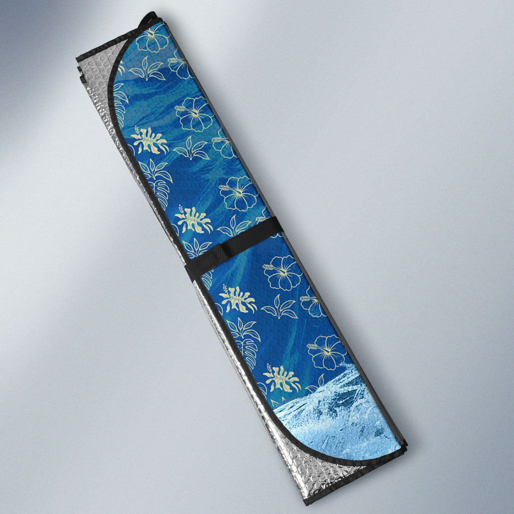Personalized Hawaii 60th Birthday Sea Turtle Auto Sun Shade Tropical Ocean Wave Floral Surfboard