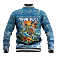 Personalized Hawaii 60th Birthday Sea Turtle Baseball Jacket Tropical Ocean Wave Floral Surfboard