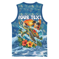 Personalized Hawaii 60th Birthday Sea Turtle Basketball Jersey Tropical Ocean Wave Floral Surfboard TS04 - Polynesian Pride
