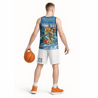Personalized Hawaii 60th Birthday Sea Turtle Basketball Jersey Tropical Ocean Wave Floral Surfboard TS04 - Polynesian Pride