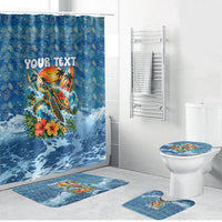 Personalized Hawaii 60th Birthday Sea Turtle Bathroom Set Tropical Ocean Wave Floral Surfboard TS04 Bathroom Set (4 pcs) Blue Yellow - Polynesian Pride