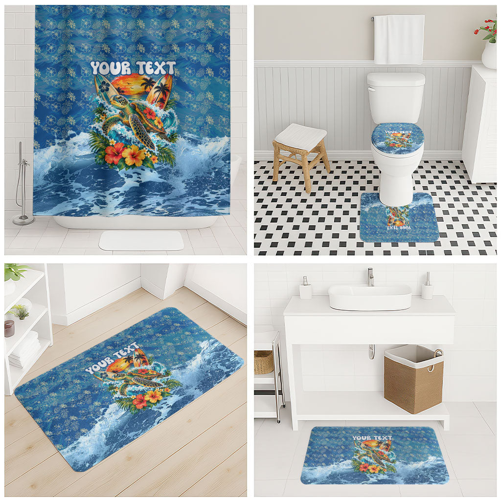 Personalized Hawaii 60th Birthday Sea Turtle Bathroom Set Tropical Ocean Wave Floral Surfboard TS04 - Polynesian Pride