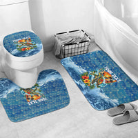 Personalized Hawaii 60th Birthday Sea Turtle Bathroom Set Tropical Ocean Wave Floral Surfboard TS04 Mat Set Only (3 pcs) One Size Blue Yellow - Polynesian Pride
