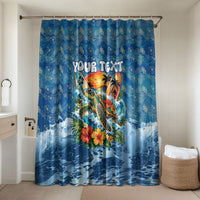 Personalized Hawaii 60th Birthday Sea Turtle Bathroom Set Tropical Ocean Wave Floral Surfboard TS04 Shower Curtain Only Blue Yellow - Polynesian Pride