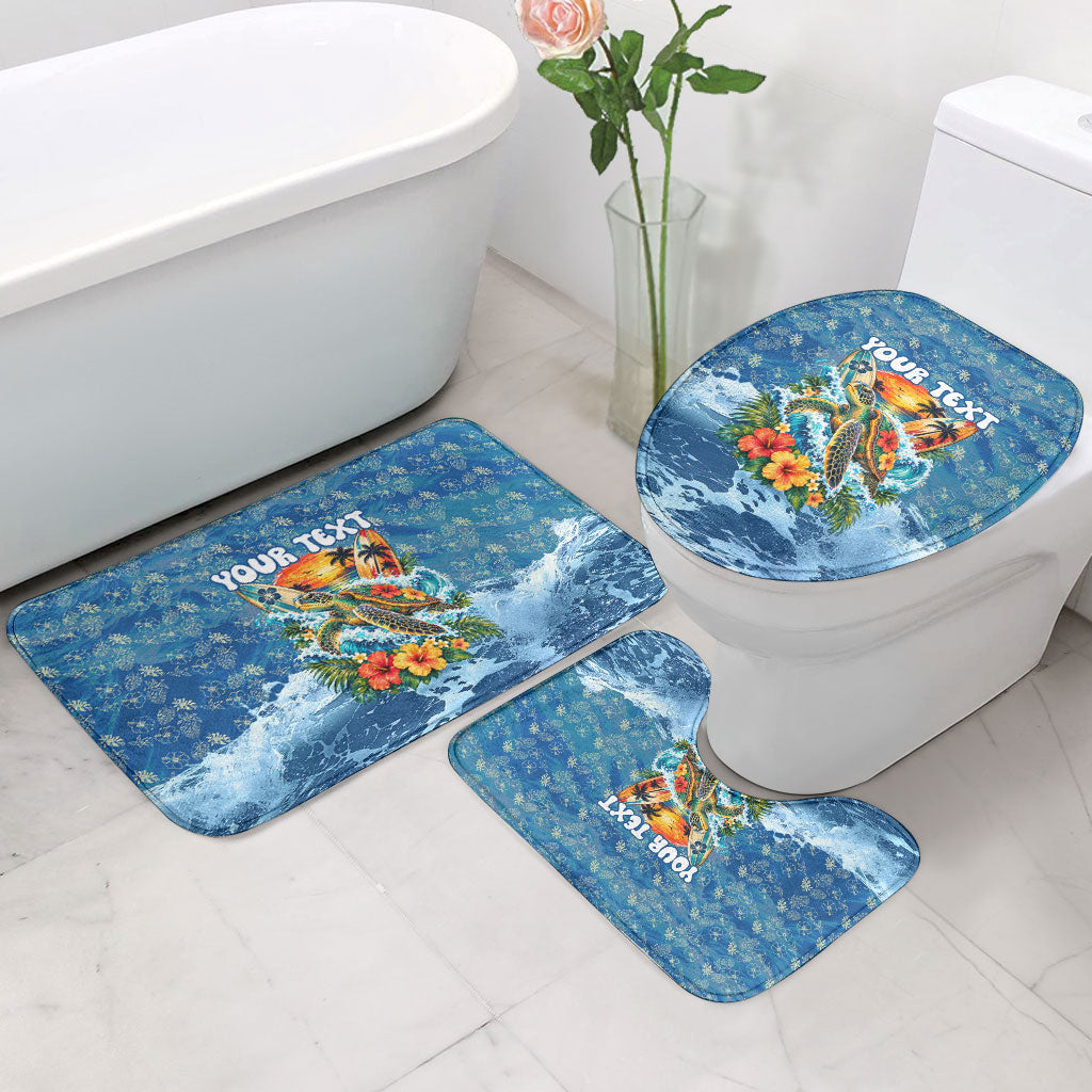 Personalized Hawaii 60th Birthday Sea Turtle Bathroom Set Tropical Ocean Wave Floral Surfboard TS04 - Polynesian Pride
