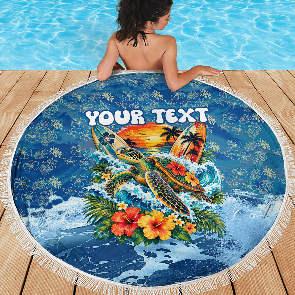Personalized Hawaii 60th Birthday Sea Turtle Beach Blanket Tropical Ocean Wave Floral Surfboard TS04 - Polynesian Pride