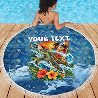 Personalized Hawaii 60th Birthday Sea Turtle Beach Blanket Tropical Ocean Wave Floral Surfboard TS04 - Polynesian Pride