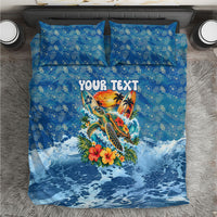 Personalized Hawaii 60th Birthday Sea Turtle Bedding Set Tropical Ocean Wave Floral Surfboard TS04 Blue Yellow - Polynesian Pride