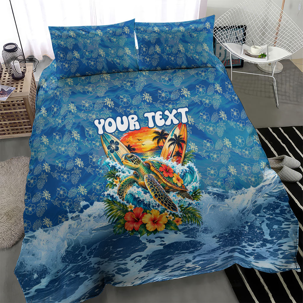 Personalized Hawaii 60th Birthday Sea Turtle Bedding Set Tropical Ocean Wave Floral Surfboard TS04 - Polynesian Pride
