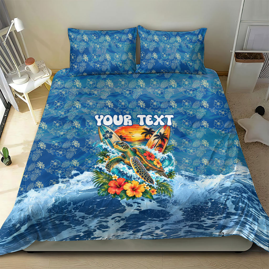 Personalized Hawaii 60th Birthday Sea Turtle Bedding Set Tropical Ocean Wave Floral Surfboard TS04 - Polynesian Pride