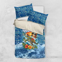 Personalized Hawaii 60th Birthday Sea Turtle Bedding Set Tropical Ocean Wave Floral Surfboard TS04 US Twin 172cm x 218cm Blue Yellow - Polynesian Pride