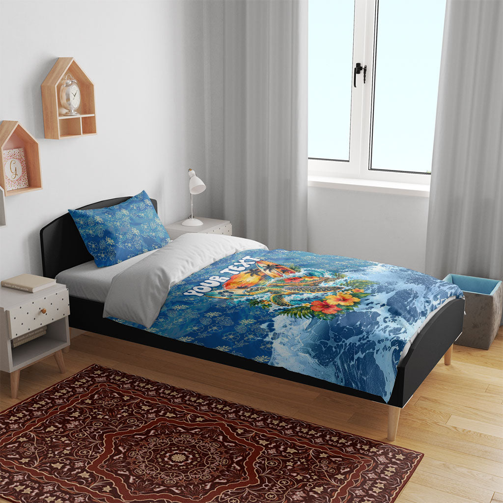 Personalized Hawaii 60th Birthday Sea Turtle Bedding Set Tropical Ocean Wave Floral Surfboard TS04 - Polynesian Pride