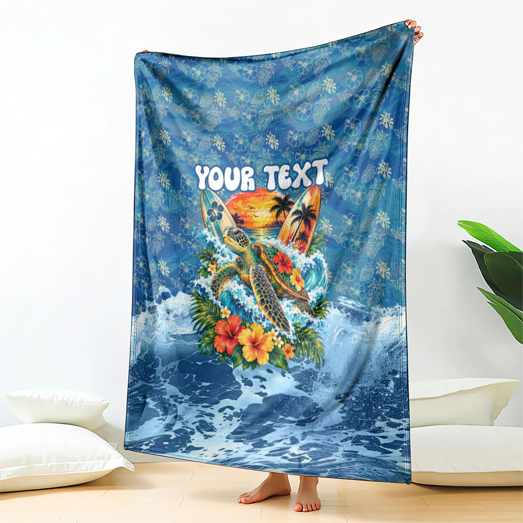 Personalized Hawaii 60th Birthday Sea Turtle Blanket Tropical Ocean Wave Floral Surfboard