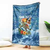 Personalized Hawaii 60th Birthday Sea Turtle Blanket Tropical Ocean Wave Floral Surfboard