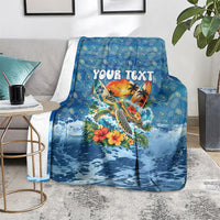 Personalized Hawaii 60th Birthday Sea Turtle Blanket Tropical Ocean Wave Floral Surfboard