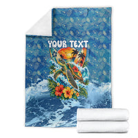 Personalized Hawaii 60th Birthday Sea Turtle Blanket Tropical Ocean Wave Floral Surfboard