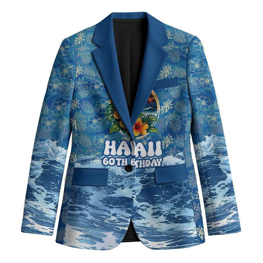 Personalized Hawaii 60th Birthday Sea Turtle Blazer Tropical Ocean Wave Floral Surfboard
