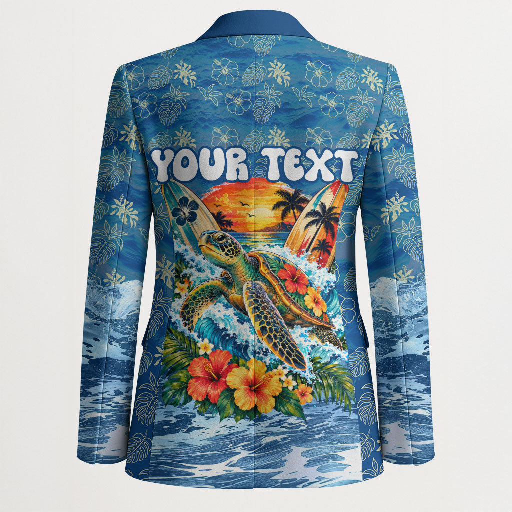 Personalized Hawaii 60th Birthday Sea Turtle Blazer Tropical Ocean Wave Floral Surfboard