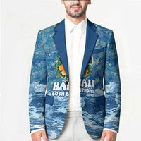 Personalized Hawaii 60th Birthday Sea Turtle Blazer Tropical Ocean Wave Floral Surfboard