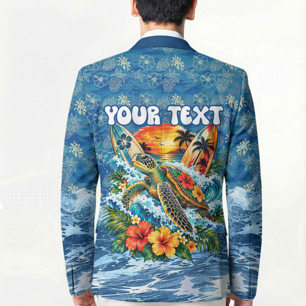 Personalized Hawaii 60th Birthday Sea Turtle Blazer Tropical Ocean Wave Floral Surfboard