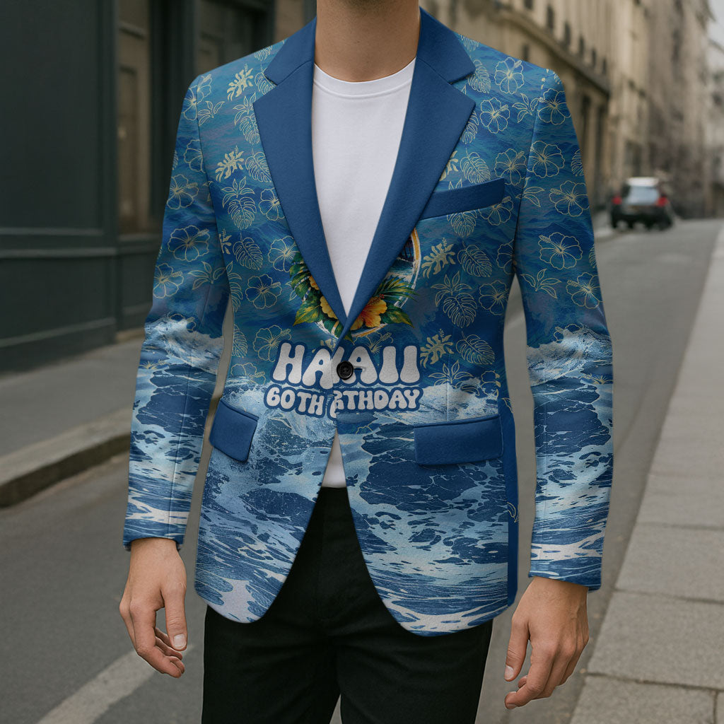 Personalized Hawaii 60th Birthday Sea Turtle Blazer Tropical Ocean Wave Floral Surfboard