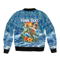 Personalized Hawaii 60th Birthday Sea Turtle Bomber Jacket Tropical Ocean Wave Floral Surfboard TS04 - Polynesian Pride