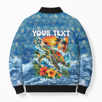 Personalized Hawaii 60th Birthday Sea Turtle Bomber Puffer Jacket Tropical Ocean Wave Floral Surfboard TS04 - Polynesian Pride