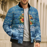 Personalized Hawaii 60th Birthday Sea Turtle Bomber Puffer Jacket Tropical Ocean Wave Floral Surfboard TS04 - Polynesian Pride